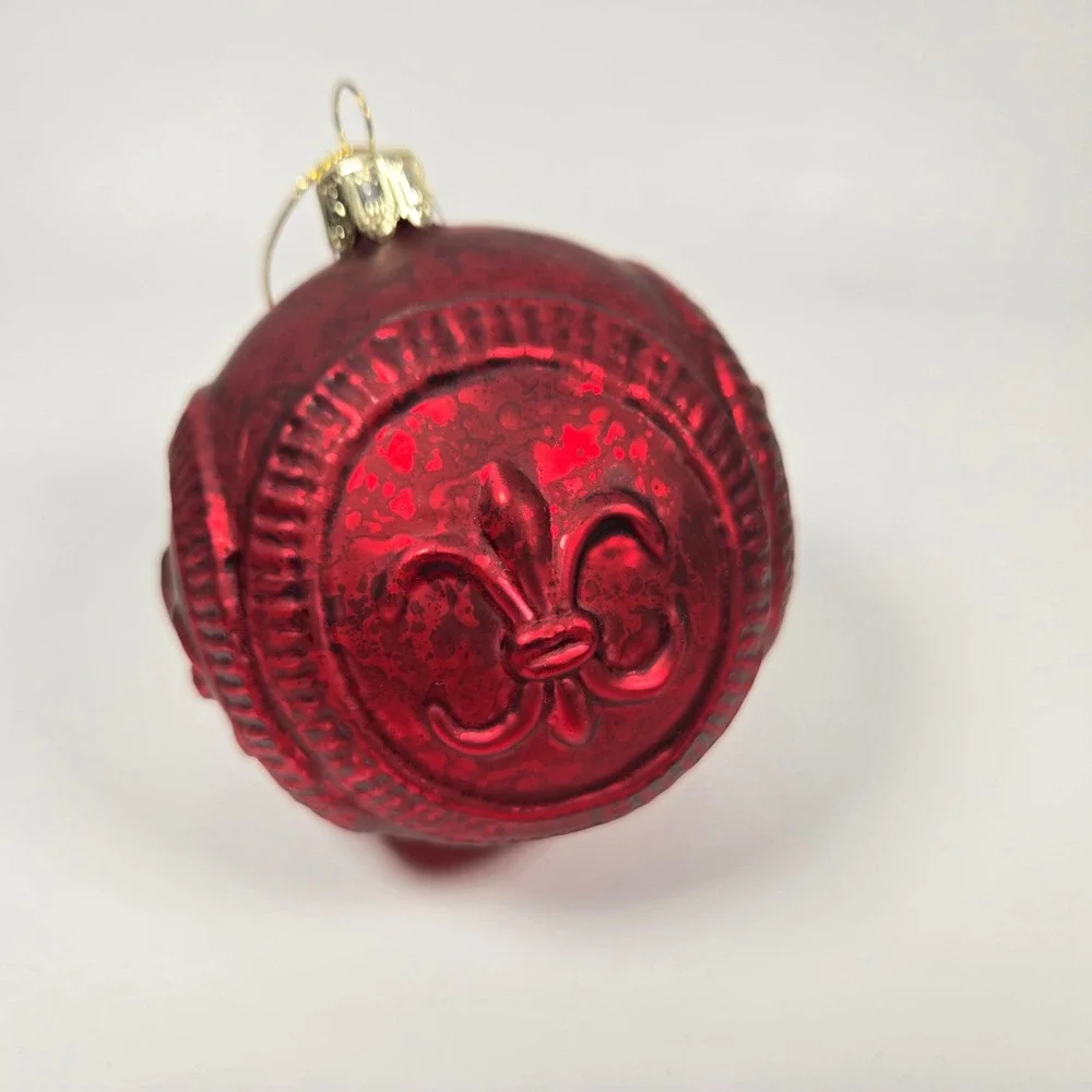 2 Vintage Saetas Best Fleur-de-lis Red Glass Ball 3